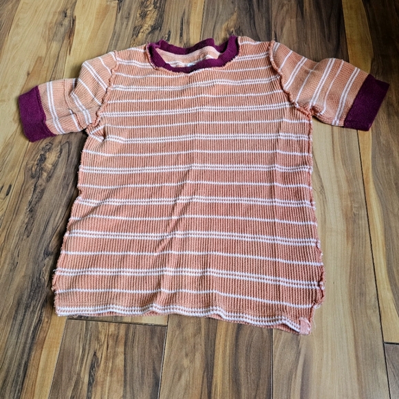 Free People- We the Free Short Sleeve White Stripe Top Orange Burgundy XS - Picture 1 of 5